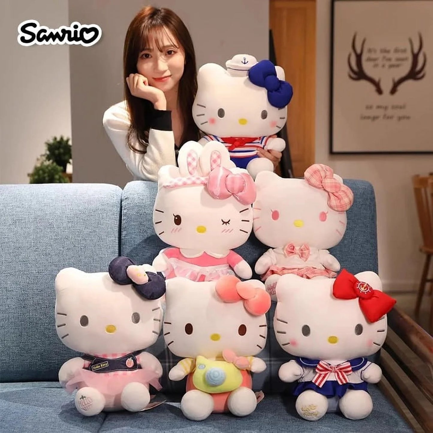 Sanrio Hello Kitty Anime Cartoon Cute Stuffed Toys Plushier Soft Pillow Birthday Gifts for Girls Kawaii Pendant Plush Dolls